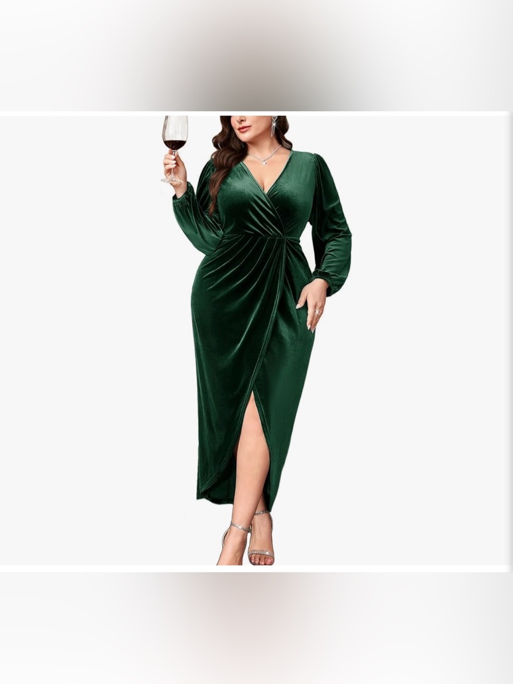 Tiaraly Plus Size Emerald Green Velvet Wrap Dress NEW avail L PLUS-4XL PLUS